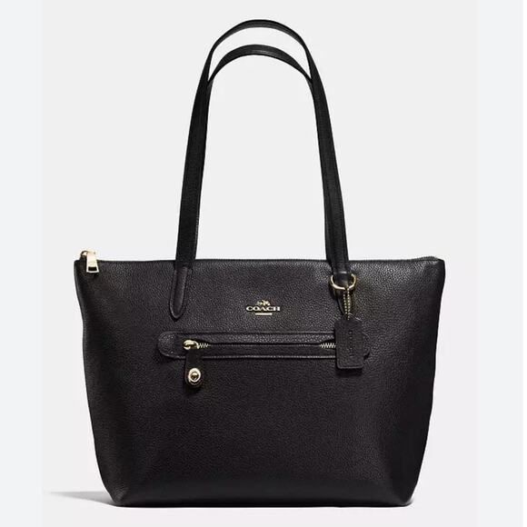 Coach Handbags - Coach Taylor Tote Polished Pebbled Leather In Black Light Gold Shoulder Handbag